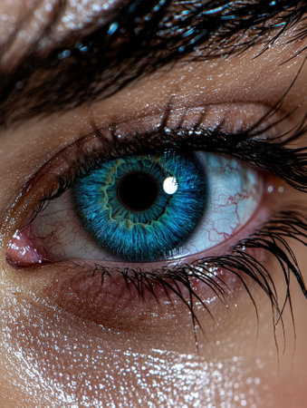 Striking macro of a vibrant blue human eye.の素材