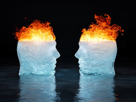 Fiery thoughts and icy emotions: a conceptual illustration.の素材