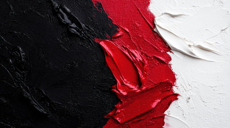 Abstract painting featuring bold black, red, and white brushstrokes.の素材