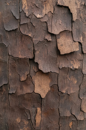 Textured sycamore bark with brown, peeling plates.の素材