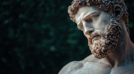 Marble sculpture of a bearded man with curly hair.の素材