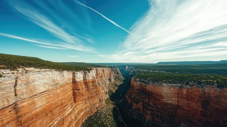 a canyon vista with blue sky and white clouds.の素材