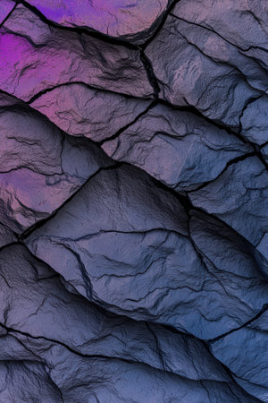 Abstract cracked texture with purple and blue gradient lighting.の素材