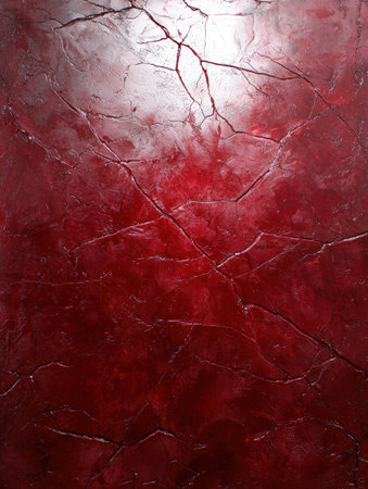 Deep red cracked texture background with bright light.の素材
