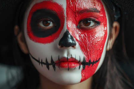 Woman with dramatic skull face paint for Halloween.の素材