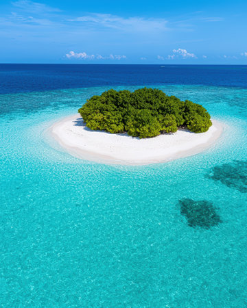 Idyllic tropical island with turquoise waters and white sand.の素材