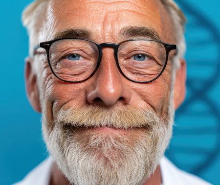 Smiling senior man with beard and glasses portrait.の素材