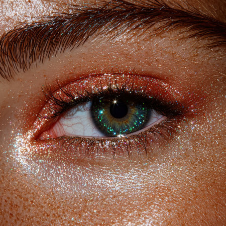 Eye with glitter makeup, creative artistic beauty look.の素材