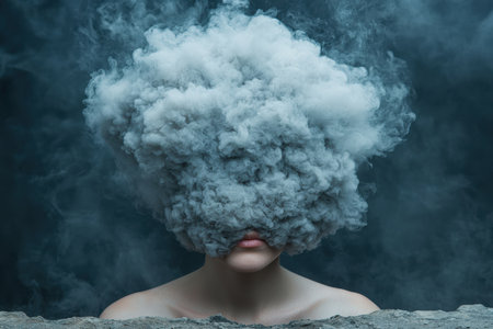 Surreal portrait of a woman with smoke obscuring face.の素材