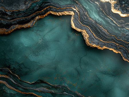 Luxurious emerald green and gold marble texture background.の素材