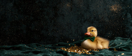 Adorable duckling with bow tie on velvet with confetti.の素材