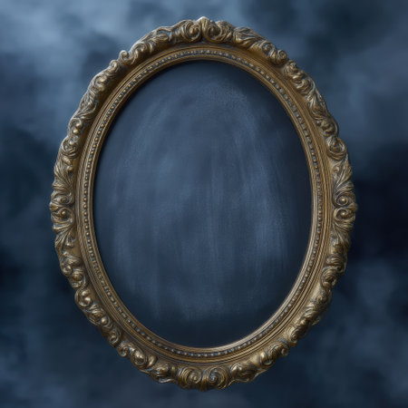 Ornate oval frame with a dark moody background.の素材