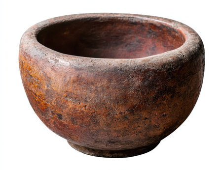Rustic wooden bowl, handcrafted with unique texture and form.の素材