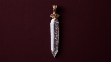 Elegant quartz crystal point pendant with gold filigree.の素材