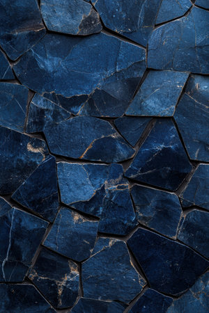 Deep blue stone tile background with golden accents.の素材