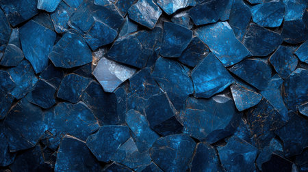 Abstract blue stone texture background with golden streaks.の素材