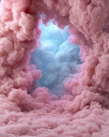 Dreamy pink clouds with a blue sky center.の素材