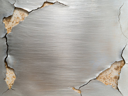 Cracked metal surface with rust, a distressed background.の素材