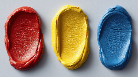 Primary color paint swatches on a gray background.の素材