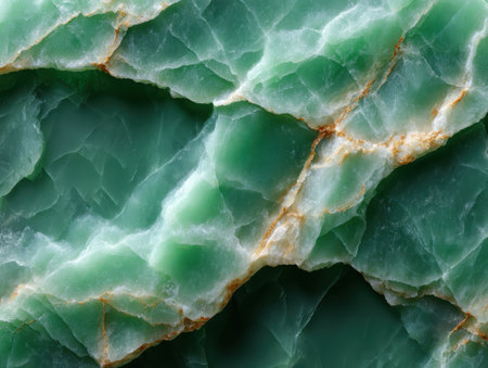 Green aventurine stone texture with golden veins.の素材