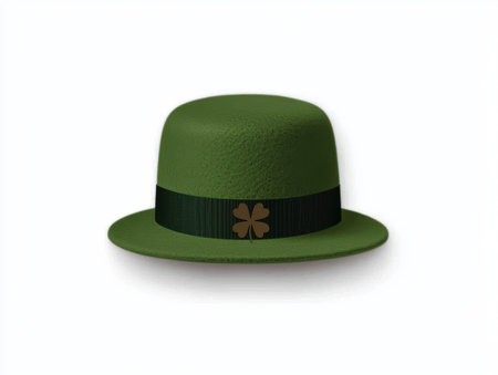 Festive green leprechaun hat with shamrock emblem.の素材