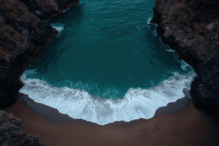 Secluded cove with turquoise water and rocky cliffs.の素材