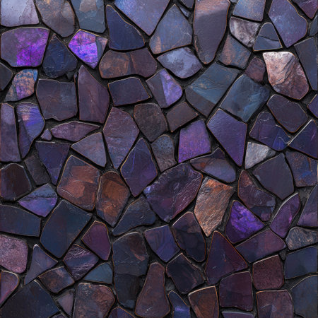 Iridescent mosaic of purple and copper stone tiles.の素材
