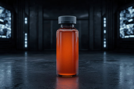 Mysterious amber liquid in glass bottleの素材