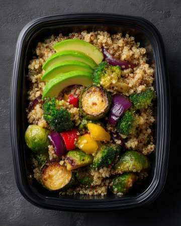 Healthy quinoa bowl with avocado and roasted vegetables.の素材