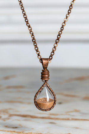 Hourglass pendant necklace with copper chain on marbleの素材