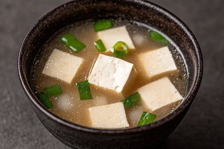 Delicious miso soup with tofu and scallions.の素材