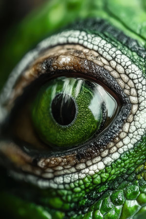 Intense macro of a green lizard eye.の素材