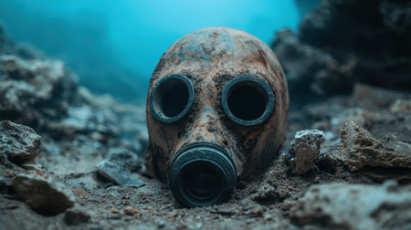 Grungy gas mask lying on the ground.の素材