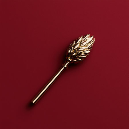 Golden scepter on a red background, royal symbolの素材