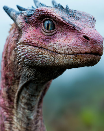 Detailed portrait of a pink dragon with blue eye.の素材