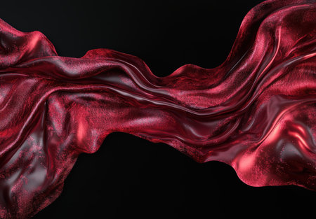 Abstract flowing red fabric on a black background.の素材