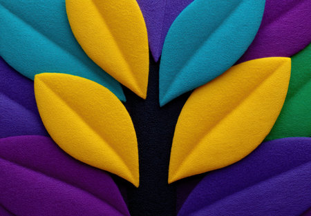 Colorful abstract leaves pattern background, vibrant and textured design.の素材