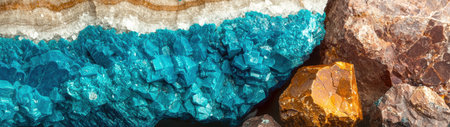 Vibrant blue crystals and minerals, geological gemstone specimens.の素材