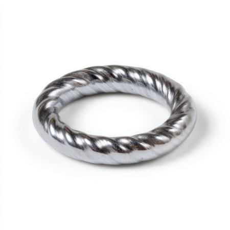 Shiny twisted metal ring on white backgroundの素材
