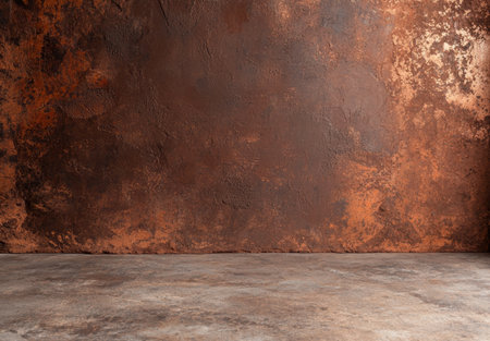 Rustic brown textured wall and floor backdrop, empty space.の素材