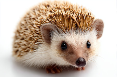 Adorable hedgehog portrait with spiky quills on white backgroundの素材