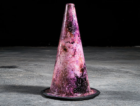 Galaxy traffic cone with cosmic purple nebula patternの素材