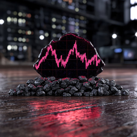 Coal with a falling stock market graph.の素材