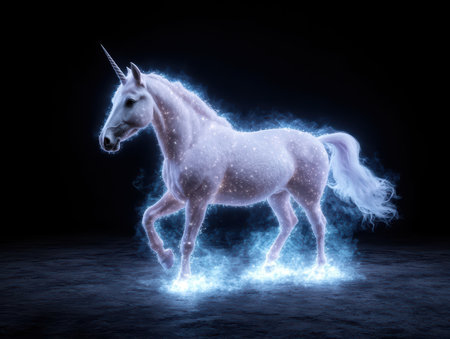 Ethereal unicorn glowing with blue energy.の素材