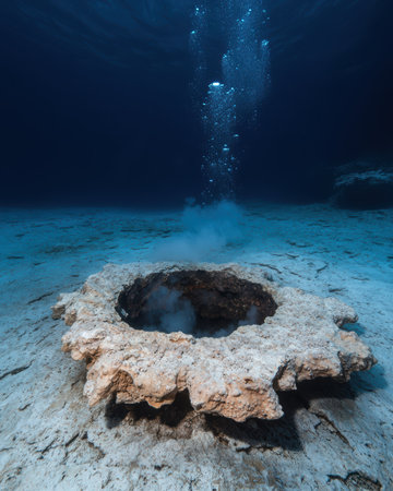 Underwater view of a hydrothermal vent emitting gas.の素材