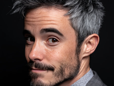 Intense portrait of handsome man with graying hair.の素材
