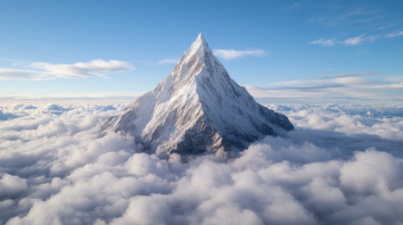 Majestic snow-capped mountain peak piercing through cloudsの素材