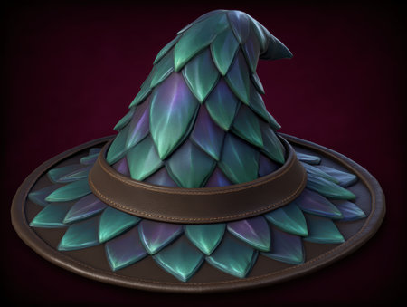 Fantasy wizard hat with iridescent scales and leather bandの素材
