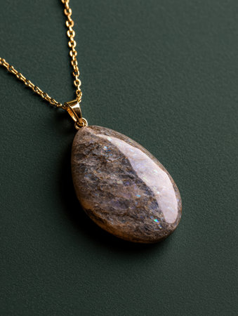 Elegant teardrop gemstone pendant on a gold chainの素材