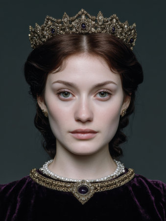 Regal woman in crown and pearl necklaceの素材